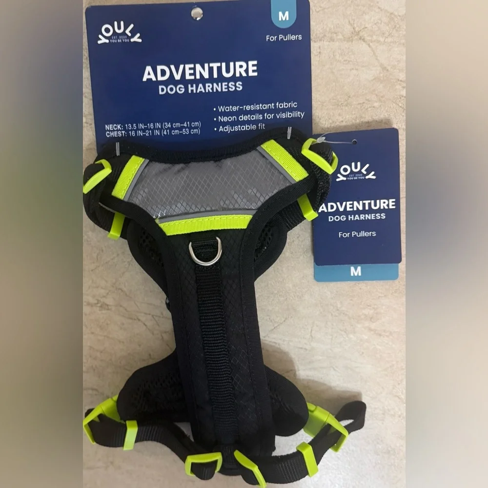 YOULY Adventure Reflective Dog Harness, Black-Medium